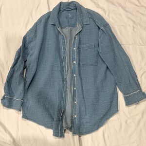 aerie Light Blue Gauze Shirt Jacket